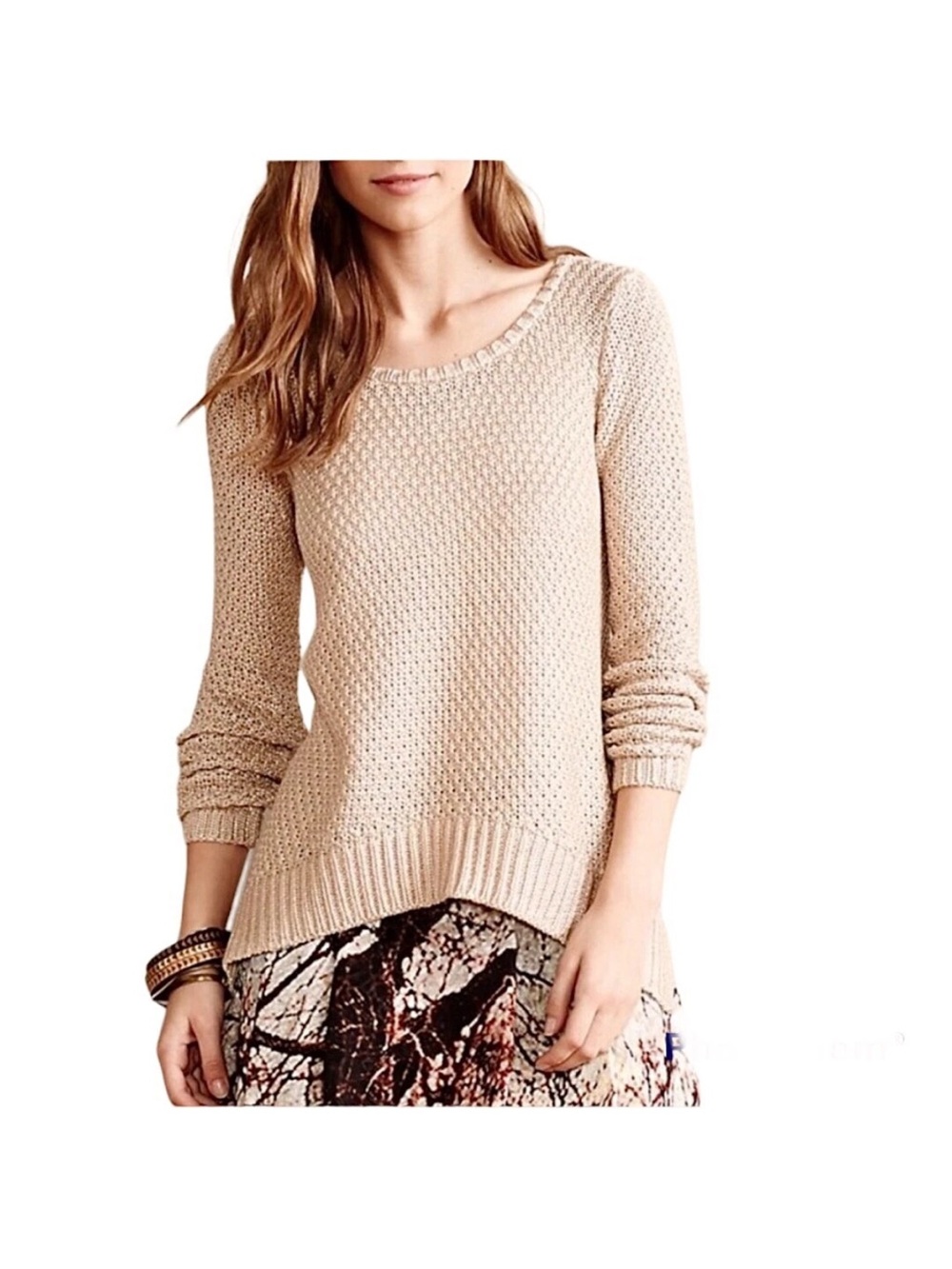 MOTH x Anthropologie Shimmer Stitch Metallic Knit Sweater Cream & Copper Coastal